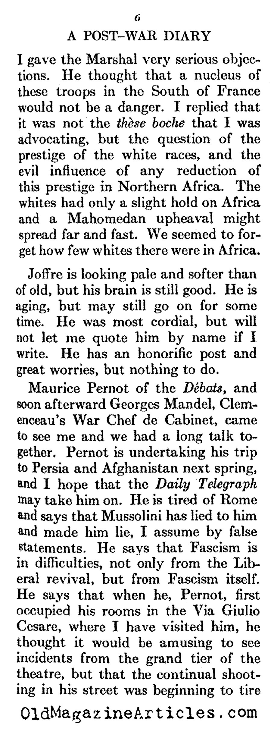 Post-War Diary (Atlantic Monthly, 1928)